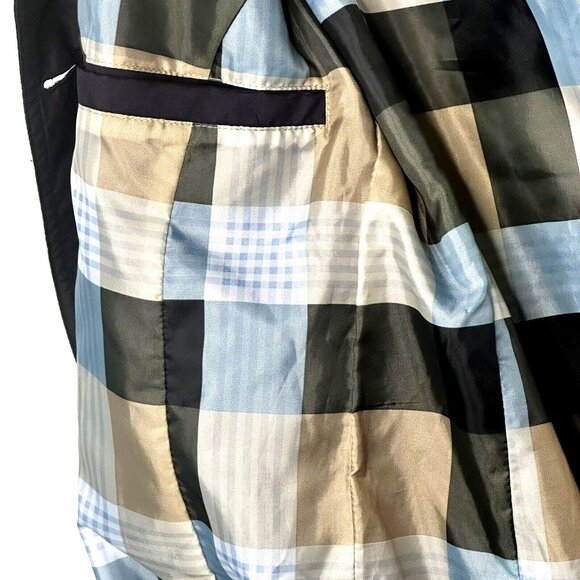 Lands End Womens Trench Coat Mid Length Plaid Lining Navy Blue Size XS 2-4 - Picture 9 of 14